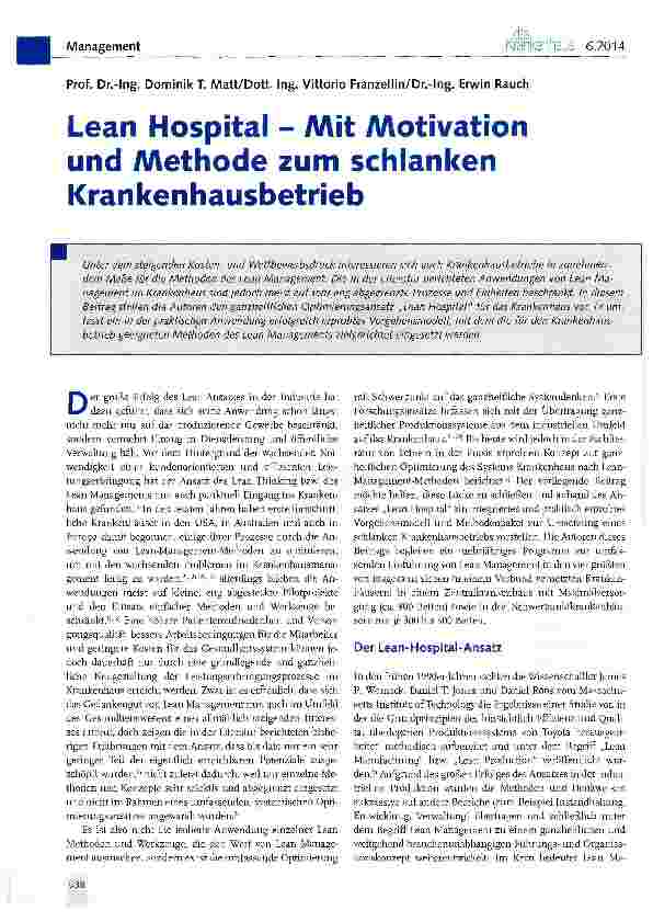 Vorschauseite 1: Lean Hospital - Mit Motivation und Methode zum schlanken Krankenhausbetrieb