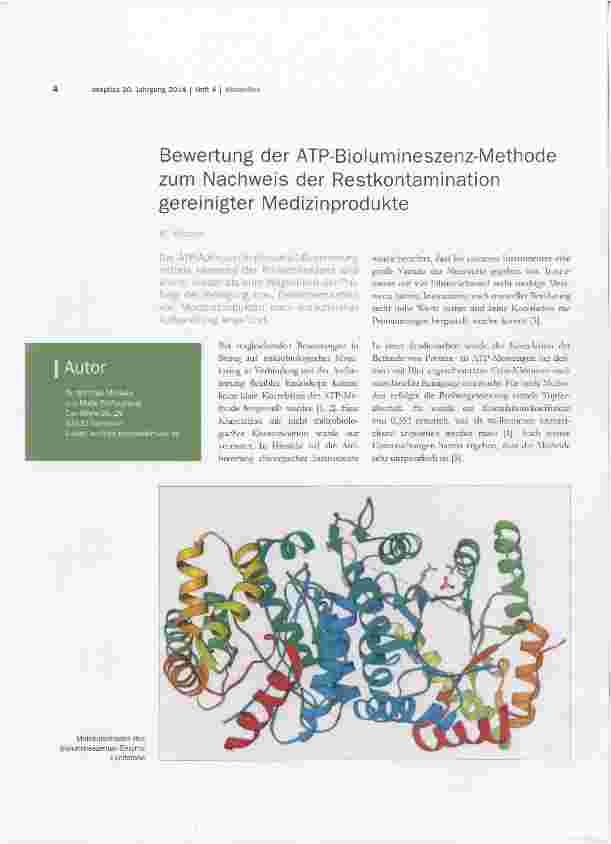 Vorschauseite 1: Bewertung der ATP-Biolunnineszenz-Methode zum Nachweis der Restkontamination gereinigter Medizinprodukte