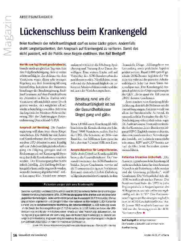 Vorschauseite 1: Lückenschluss beim Krankengeld
