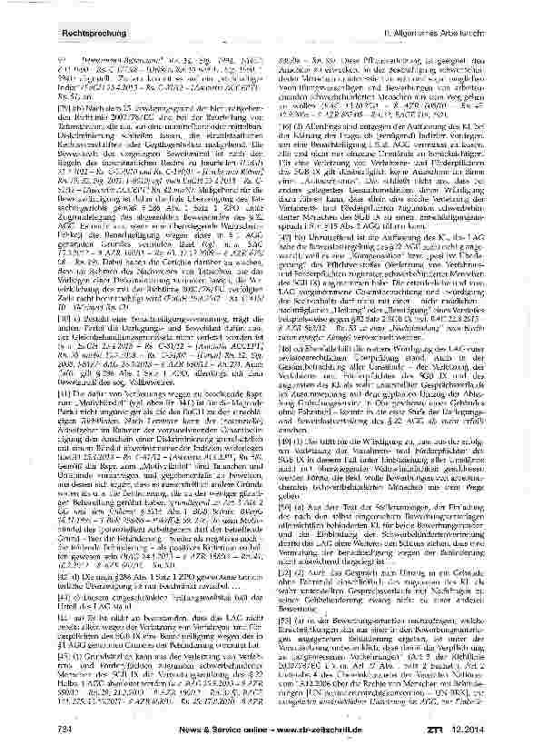 Vorschauseite 4: Entschädigung wegen Benachteiligung aufgrund einer Schwerbehinderung - unterbliebene Beteiligung der Agentur für Arbeit