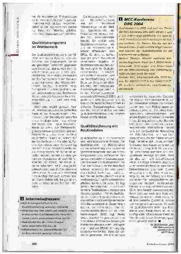 Vorschauseite 3: Qalitätsberichte ohne ErgebnisqualitätZur Bedeutung des Qualitätsberichtes aus Sicht der Krankenkassen