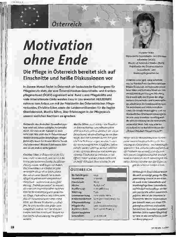 Vorschauseite 1: Österreich: Motivation ohne Ende Die Pflege in Österreich bereitet sich auf Einschnitte und heiße Diskussionen vor