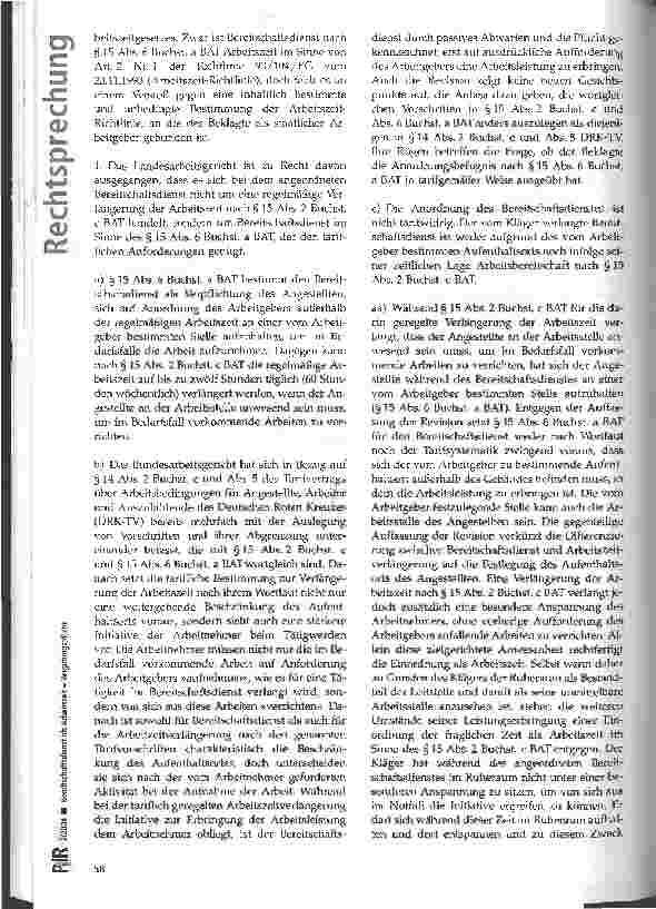 Vorschauseite 3: Bereitschaftsdienst als Arbeitszeit - Vergütungspflicht BAG, Urt. v. 0506.2003