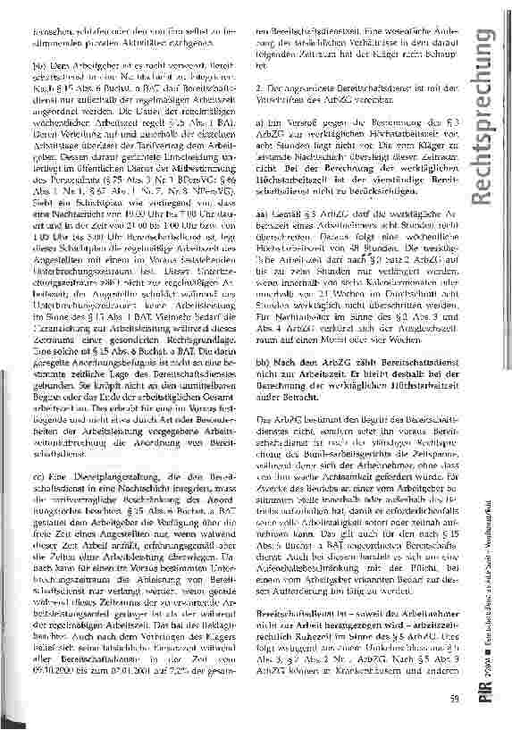 Vorschauseite 4: Bereitschaftsdienst als Arbeitszeit - Vergütungspflicht BAG, Urt. v. 0506.2003