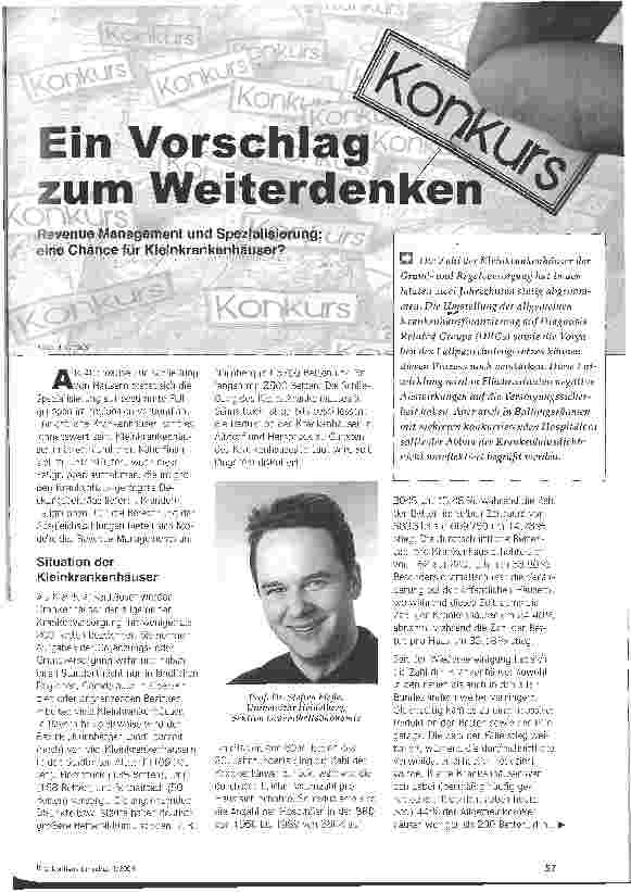 Vorschauseite 1: Ein Vorschlag zum Weiterdenken Revenue Management und Spezialisierung: eine Chance für Kleinkrankenhäuser?