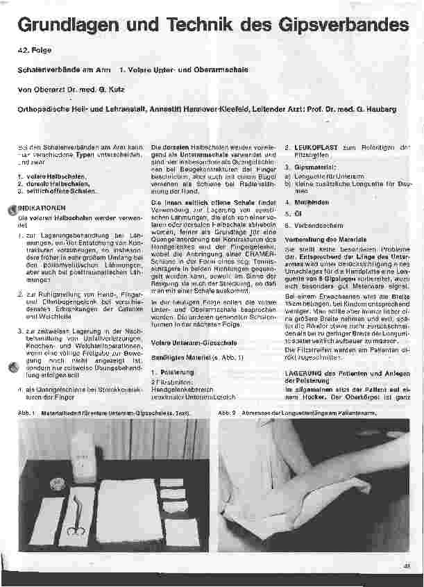 Vorschauseite 1: Grundlagen und Technik des Gipsverbandes 42. Folge: Schalenverbände am Arm