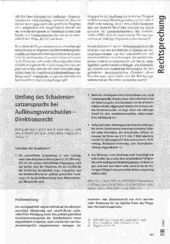 Vorschauseite 1: Umfang des Schadensersatzanspruchs bei Auflösungsverschulden -Direktionsrecht