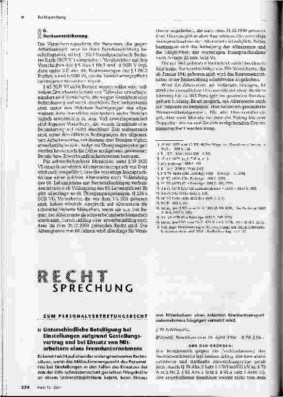 Vorschauseite 1: Rechtssprechung ZUM PERSONALVERTRETUNGSRECHTUnterschiedliche Beteiligung bei Einstellungen aufgrund Gestellungsvertrag und bei Einsatz von Mitarbeitern eines Fremdunternehmens