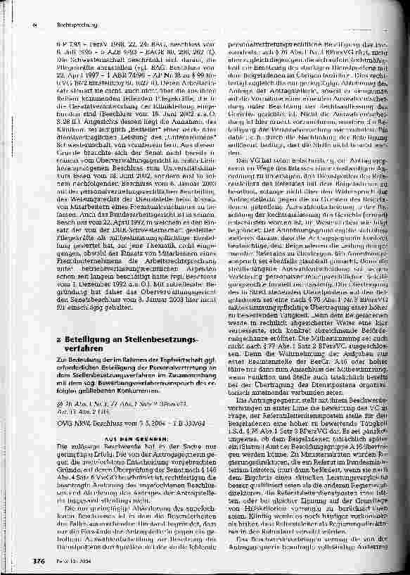 Vorschauseite 3: Rechtssprechung ZUM PERSONALVERTRETUNGSRECHTUnterschiedliche Beteiligung bei Einstellungen aufgrund Gestellungsvertrag und bei Einsatz von Mitarbeitern eines Fremdunternehmens