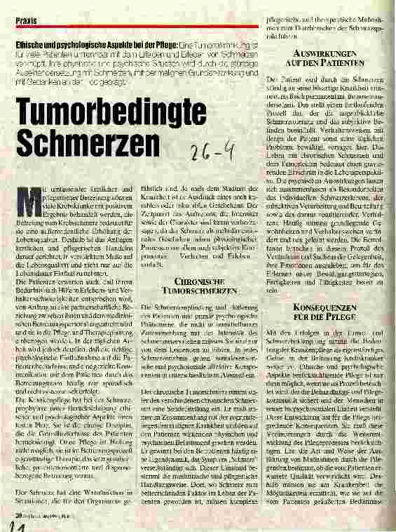Vorschauseite 1: Tumorbedingte Schmerzen Ethische und psychologische Aspekte bei der Pflege