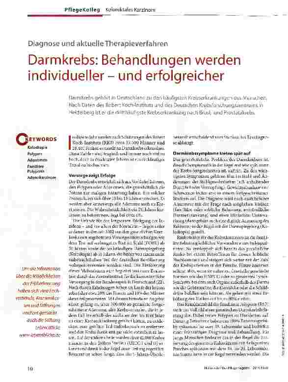 Vorschauseite 1: Darmkrebs: Behandlungen werden individueller - und erfolgreicher