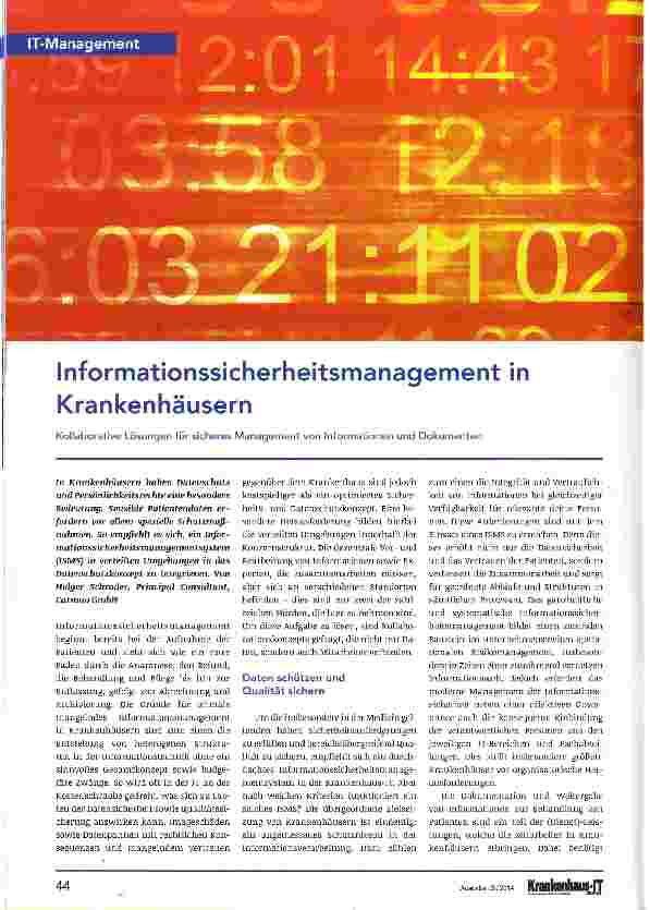 Vorschauseite 1: Informationssicherheitsmanagement in Krankenhäusern