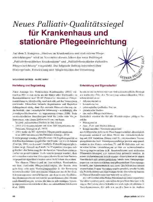 Vorschauseite 1: Neues Palliativ-Qualitätssiegel für Krankenhaus und stationäre Pflegeeinrichtung