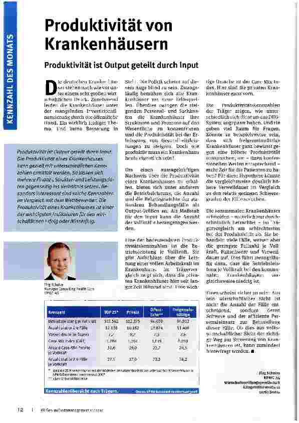 Vorschauseite 1: Produktivität von Krankenhäusern