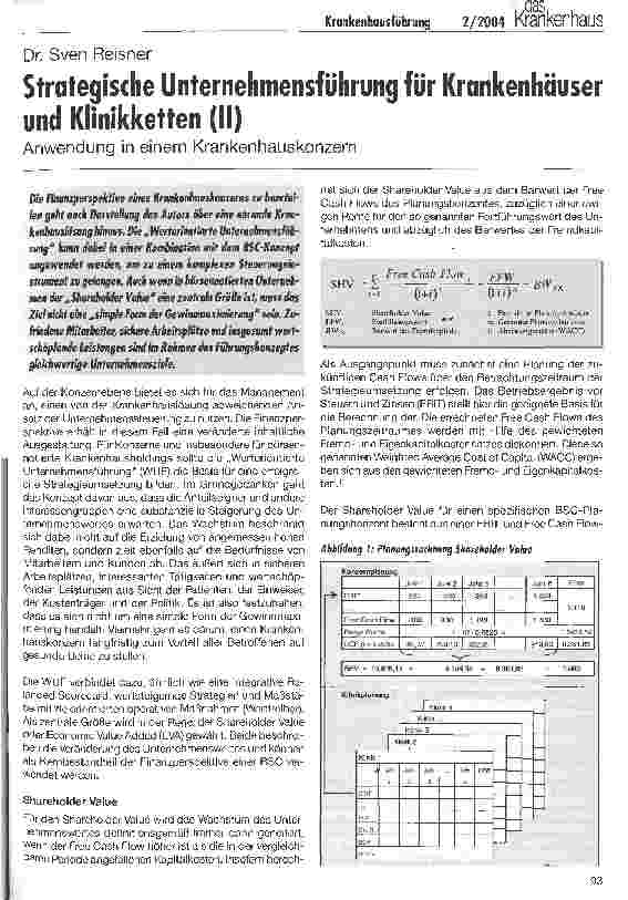 Vorschauseite 1: Strategische Unternehmensführung für Krankenhäuser und Klinikketten (II) Anwendung in einem Krankenhauskonzern