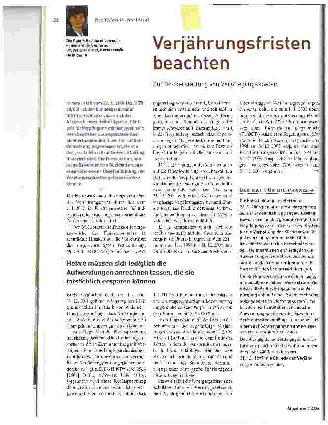 Vorschauseite 1: Verjährungsfristen beachtenZur Rückerstattung von Verpflegungskosten