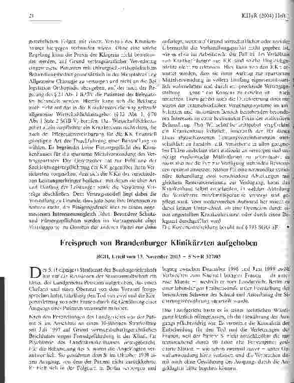 Vorschauseite 6: Keine Verpflichtung durch Wirtschaftlichkeitsgebot zur Behandlung in kostengünstigerer Krankenhausabteilung