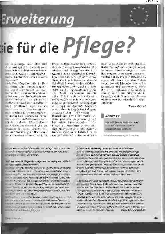 Vorschauseite 2: Die EU-Erweiterung Was bringt sie für die Pflege?