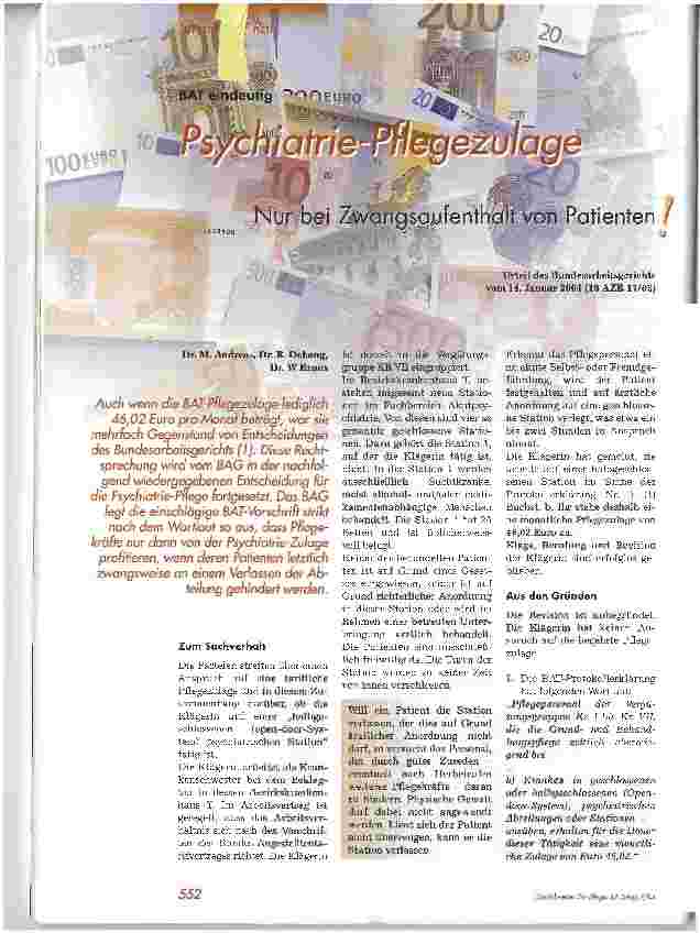 Vorschauseite 1: Psychiatrie-PflegezulageNur bei Zwangsaufenthalt von Patienten!