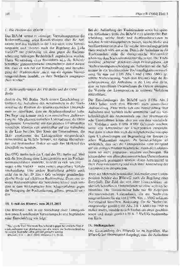 Vorschauseite 3: Die Streichung von der Traditionsliste als anfechtbarer VerwaltungsaktAnmerkungen zum Urteil des Bundesverwaltungsgerichts vom 20.11.2003 (BVerwG 3 C 29.02)*