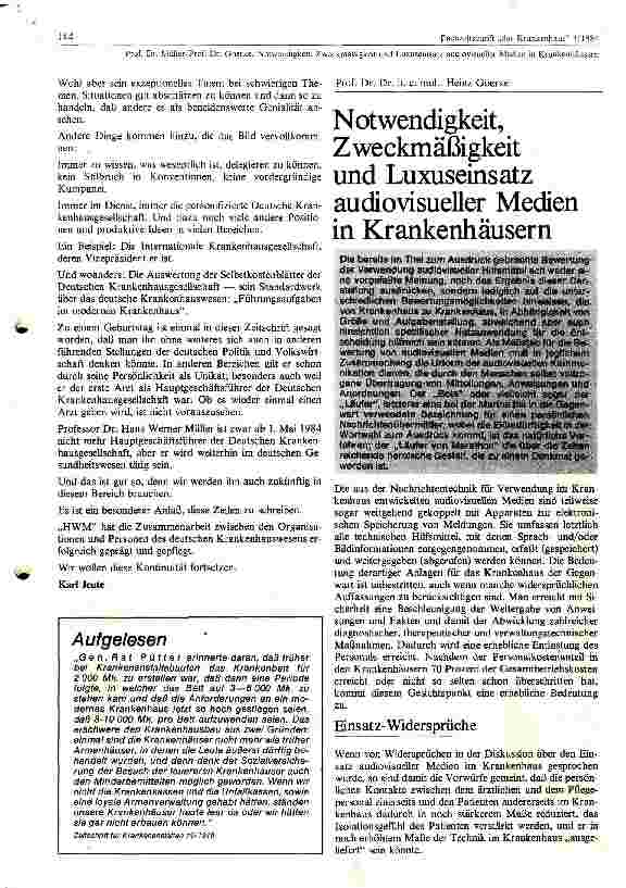 Vorschauseite 1: Notwendigkeit, Zweckmäßigkeit und Luxuseinsatz audiovisueller Medien in Krankenhäusern