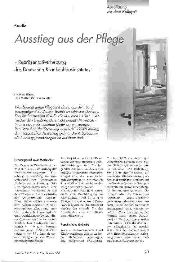 Vorschauseite 1: Ausstieg aus der Pflege. Repräsentativerhebung des Deutschen rankenhausinstitutes
