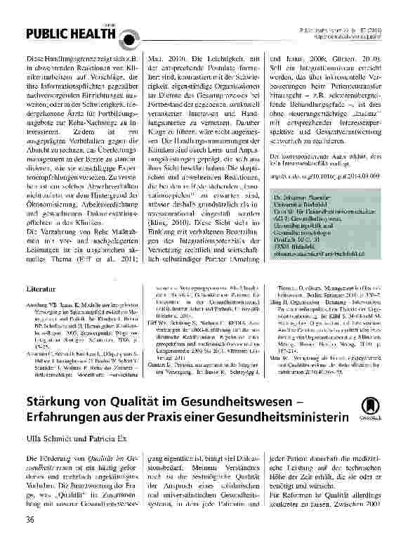 Vorschauseite 1: Stärkung von Qualität im Gesundheitswesen -Erfahrungen aus der Praxis einer Gesundheitsministerin