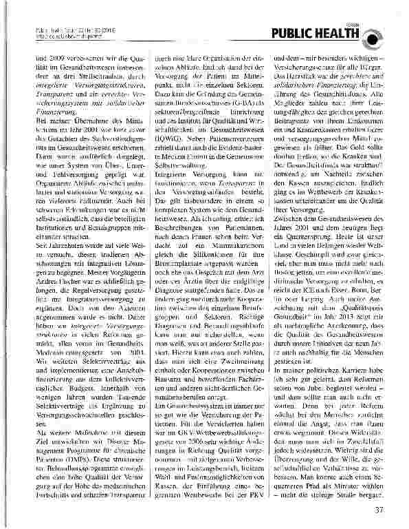 Vorschauseite 2: Stärkung von Qualität im Gesundheitswesen -Erfahrungen aus der Praxis einer Gesundheitsministerin