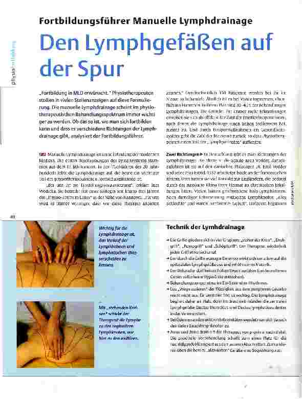 Vorschauseite 1: Fortbildungsführer Manuelle LymphdrainageDen Lymphgefäßen auf der Spur