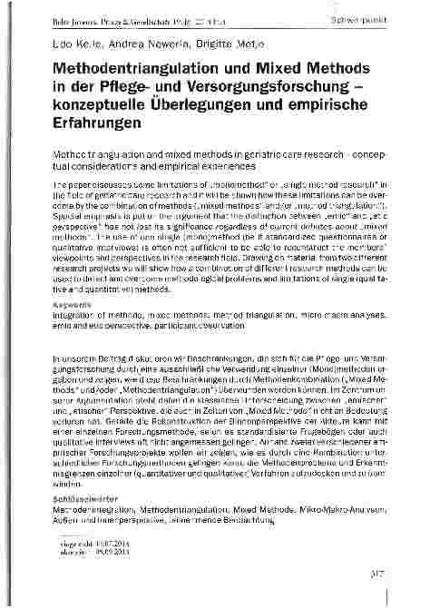 Vorschauseite 1: Methodentriangulation und Mixed Methods in der Pflegeund Versorgungsforschung -konzeptuelle Überlegungen und empirische Erfahrungen