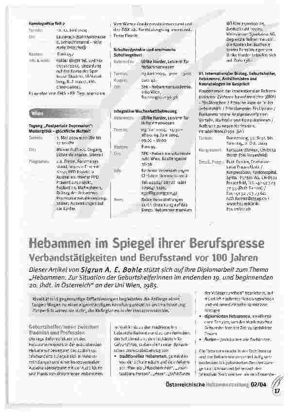 Vorschauseite 1: Hebammen im Spiegel ihrer BerufspresseVerbandstätigkeiten und Berufsstand vor 100 Jahren