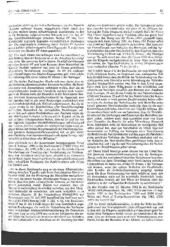 Vorschauseite 5: Keine wesentliche Änderung für Importarzneimittel EuGH, Urteil vom 6. Januar 2004