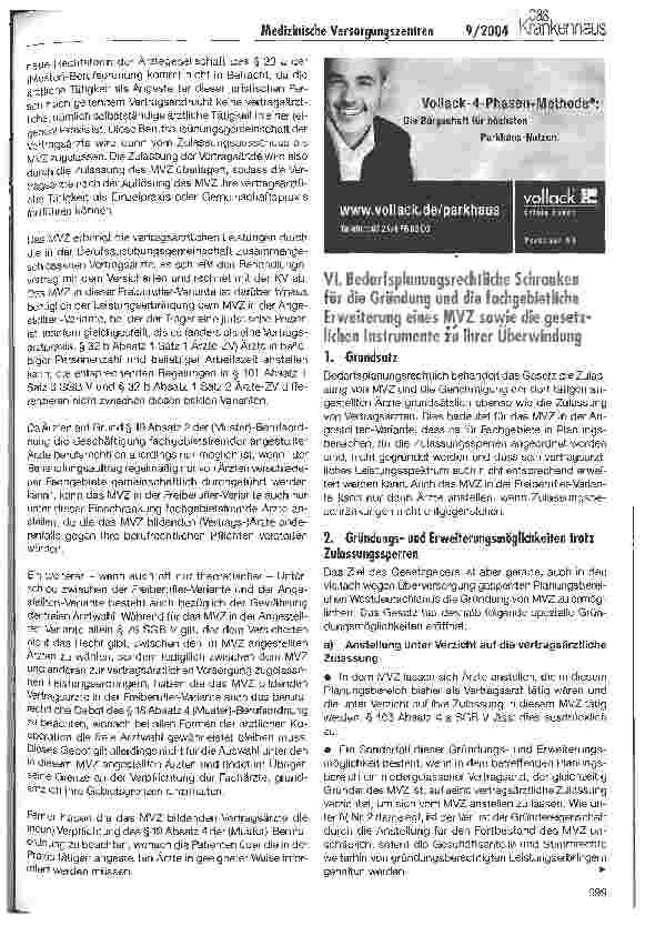Vorschauseite 2: Medizinische Versorgungszentren - die Konzeption des Gesetzgebers (II)