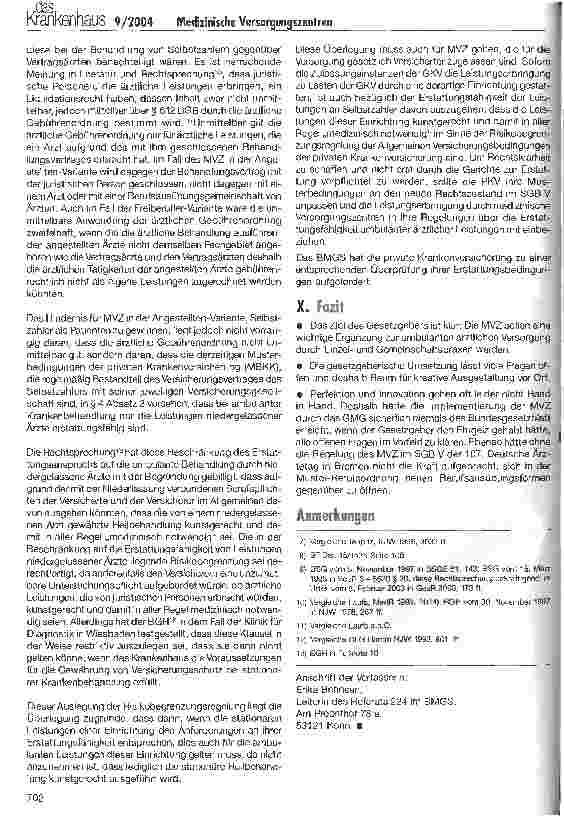 Vorschauseite 5: Medizinische Versorgungszentren - die Konzeption des Gesetzgebers (II)