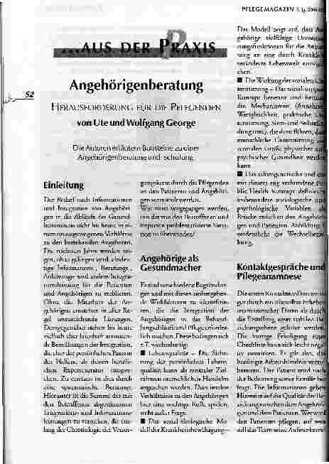 Vorschauseite 1: AngehörigenberatungHERAUSFORDERUNG FÜR DIE PFLEGENDEN