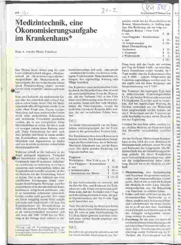 Vorschauseite 1: Medizintechnik, eine Ökonomisierungsaufgabe im Krankenhaus