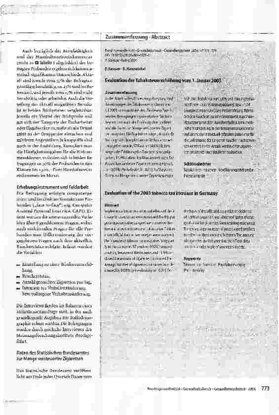 Vorschauseite 3: Evaluation der Tabaksteuererhöhung vom 1. Januar 2003
