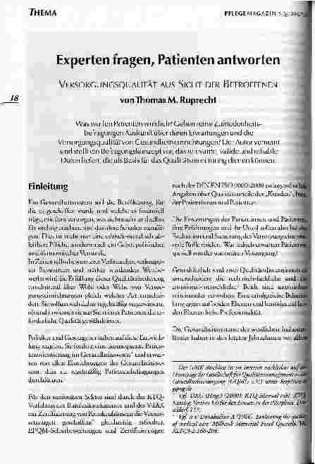 Vorschauseite 1: Experten fragen, Patienten antworten Versorgungsqualität aus Sicht der Betroffenen