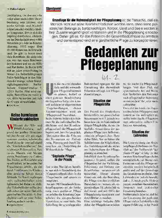 Vorschauseite 1: Gedanken zur Pflegeplanung Grundlage für die Notwendigkeit der Pflegeplanung