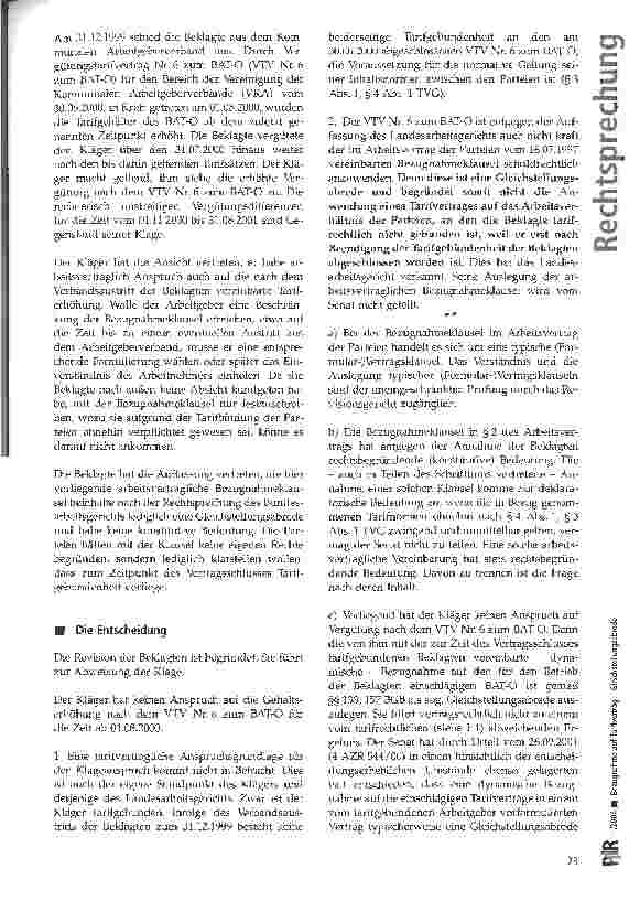 Vorschauseite 2: Bezugnahme auf Tarifvertrag - Gleichstellungsabrede BAG, Urt. v. 19.03.2003