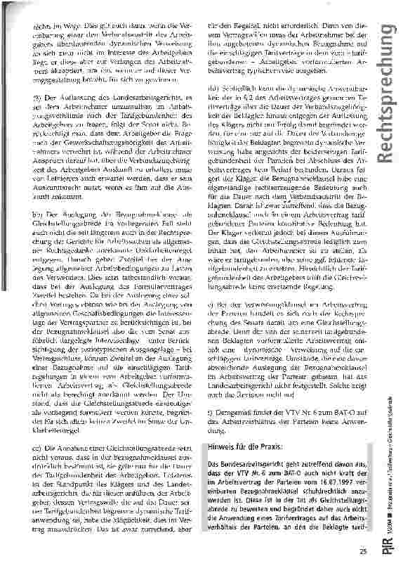Vorschauseite 4: Bezugnahme auf Tarifvertrag - Gleichstellungsabrede BAG, Urt. v. 19.03.2003