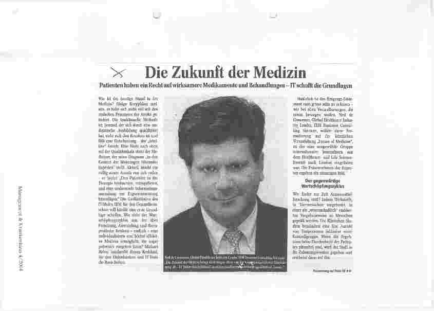 Vorschauseite 1: Die Zukunft der Medizin Patienten haben ein Recht auf wirksamere Medikamente und Behandlungen - IT schafft die Grundlagen