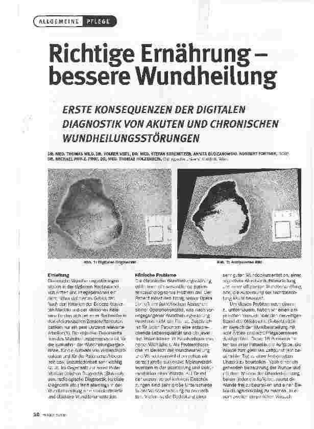 Vorschauseite 1: Richtige Ernährung-bessere WundheilungERSTE KONSEQUENZEN DER DIGITALEN DIAGNOSTIK VON AKUTEN UND CHRONISCHEN WUNDHEILUNGSSTÖRUNGEN