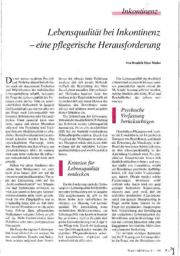 Vorschauseite 1: Lebensqualität bei Inkontinenz - eine pflegerische Herausforderung