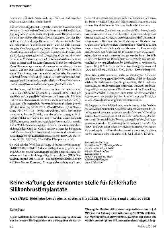 Vorschauseite 3: Begriff des Medizinprodukts - Messgerät II Art. 1 Abs. 2 Buchst, a Ss 3 EWGRL 42/93, § 3 Nr. 1 Buchst, c MPG
