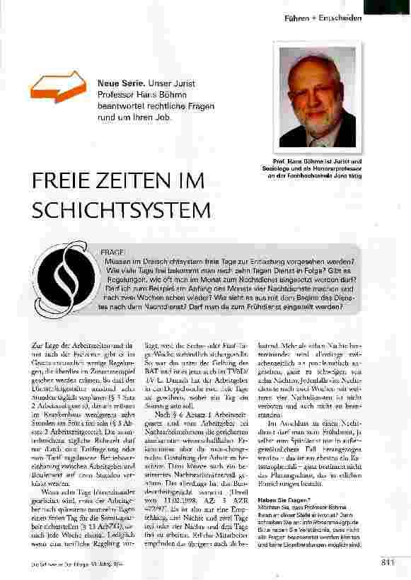 Vorschauseite 1: FREIE ZEITEN IM SCHICHTSYSTEM