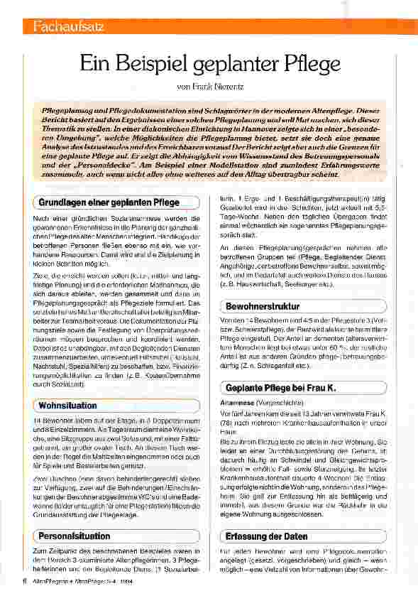 Vorschauseite 1: Ein Beispiel geplanter Pflege