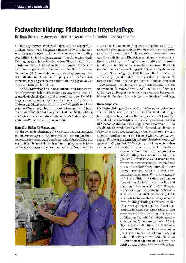 Vorschauseite 1: Fachweiterbildung: Pädiatrische Intensivpflege