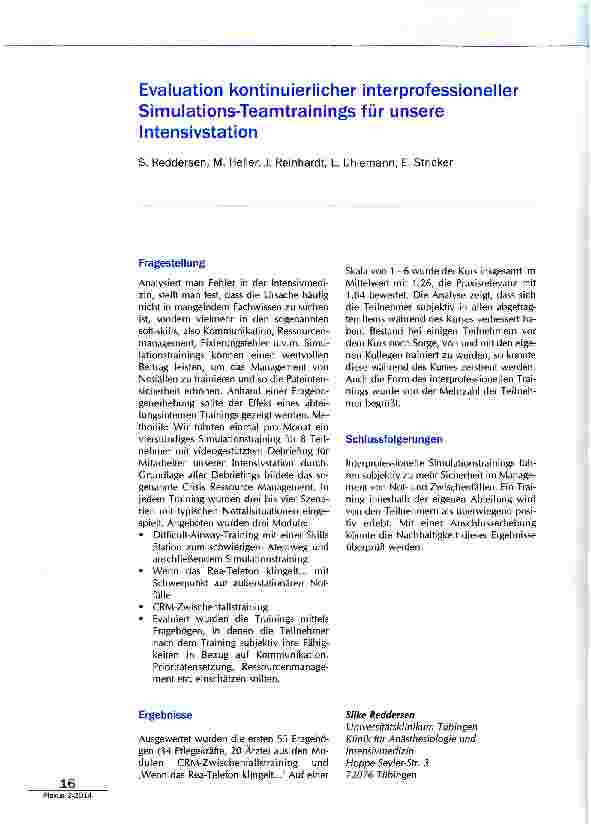 Vorschauseite 1: Evaluation kontinuierlicher interprofessioneller Simulations-Teamtrainings für unsere Intensivstation