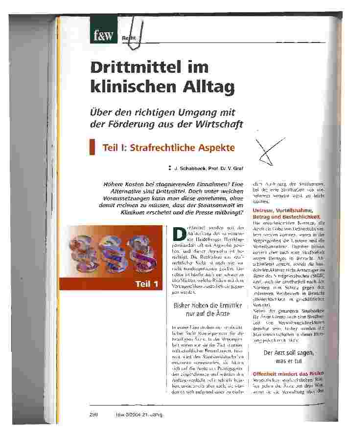 Vorschauseite 1: Drittmittel im klinischen AlltagÜber den richtigen Umgang mit der Förderung aus der WirtschaftI Teil I: Strafrechtliche Aspekte